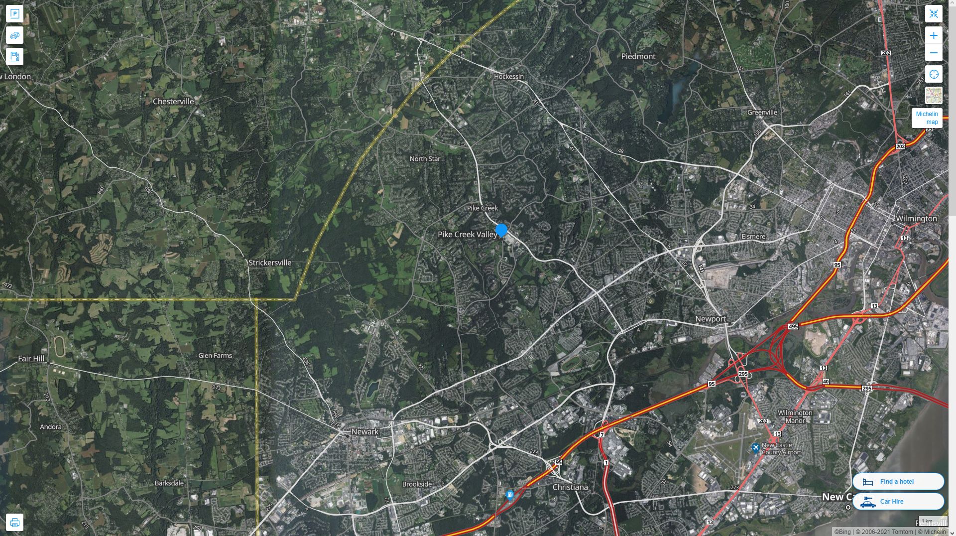 Pike Creek Valley Delaware Highway and Road Map with Satellite View